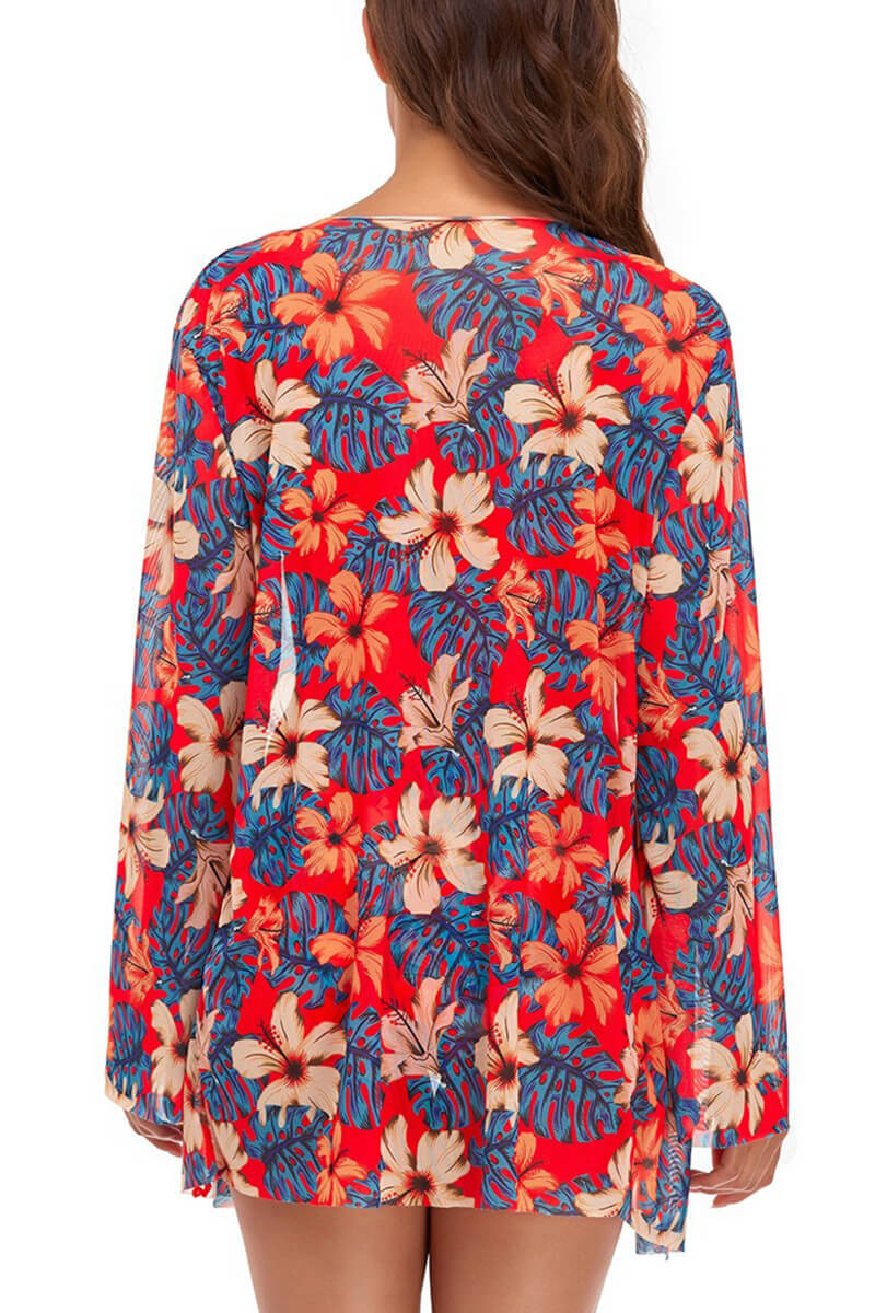 Orange Floral Blouse and Bikini Set for Beachwear