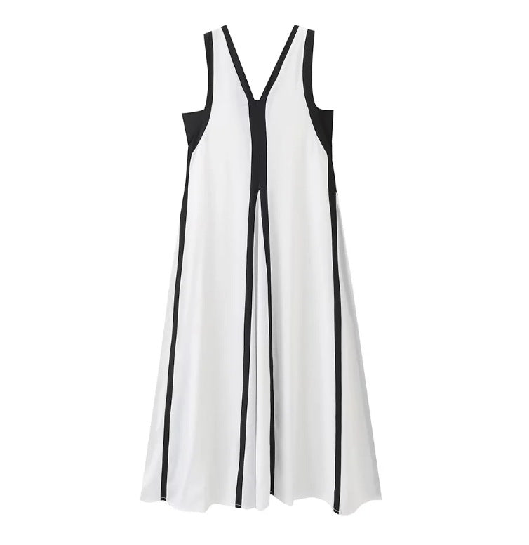 V-Neck Two-Tone Long Dress for Effortless Style