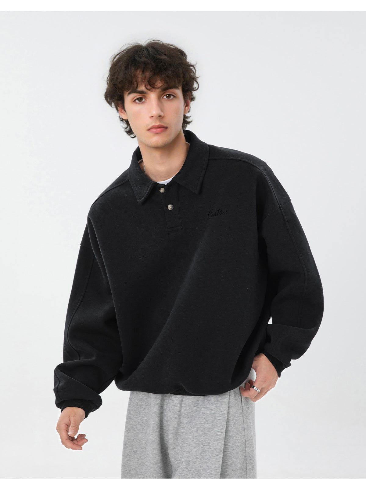 Men’s Get Real Oversized Embroidered Polo Sweatshirt