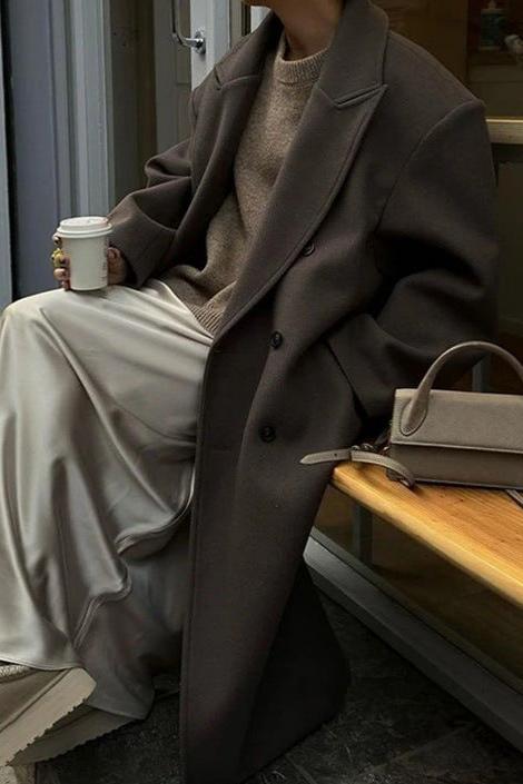 Women's Oversized Wool-Blend Long Coat - Winter Outerwear