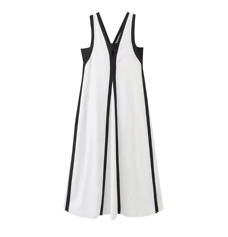 V-Neck Two-Tone Long Dress for Effortless Style
