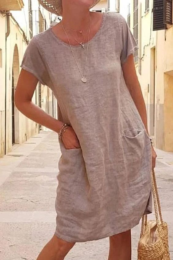Linen Casual Dress with Pockets for Effortless Style