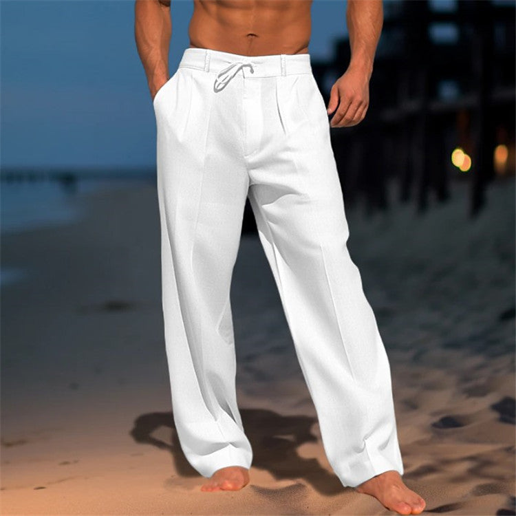Men’s Relaxed Fit Linen Trousers with Drawstring Waist