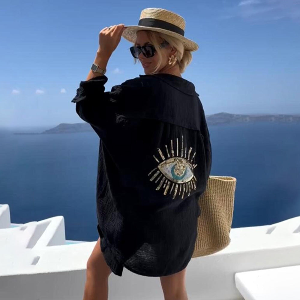 Turkish Eye Pattern Lightweight Beach Shirt for Summer Wear