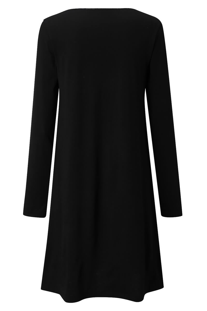 Scalloped Edge Long Sleeve V-Neck Dress