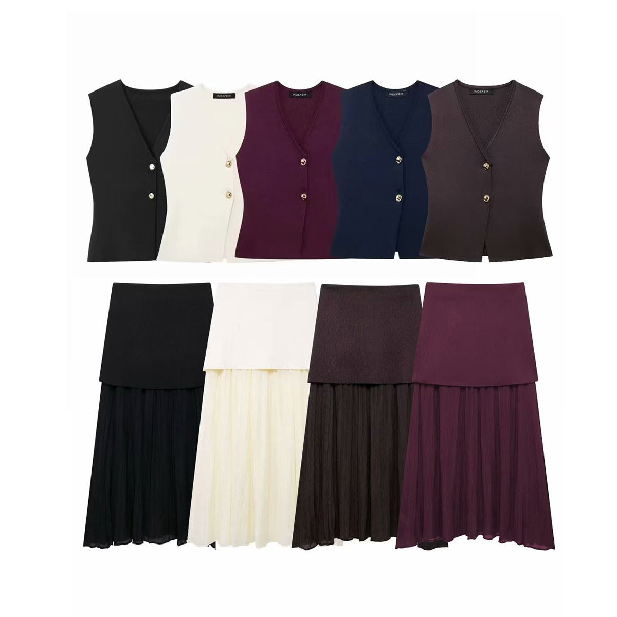 Knitted Two-Piece Set with Pleated Skirt for Stylish Comfort