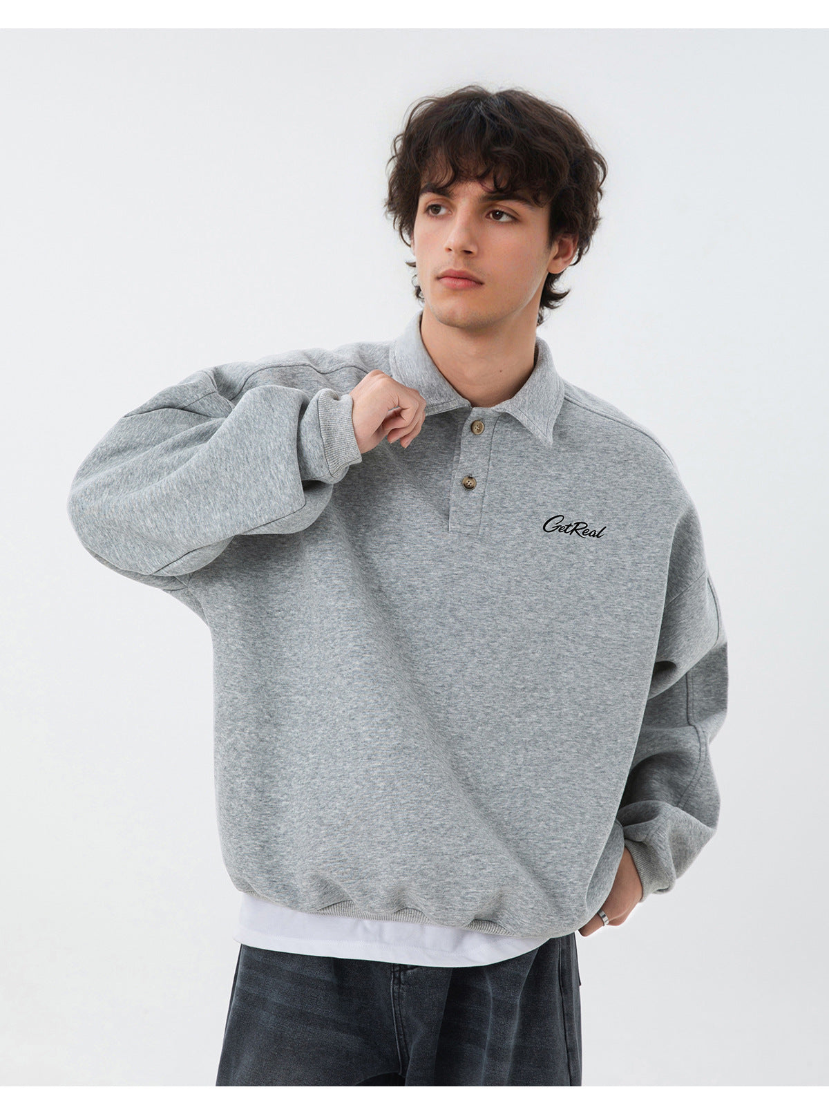 Men’s Get Real Oversized Embroidered Polo Sweatshirt