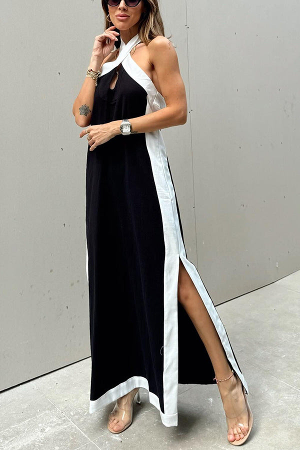 Cross Halter Neck Camile Dress with Side Slits