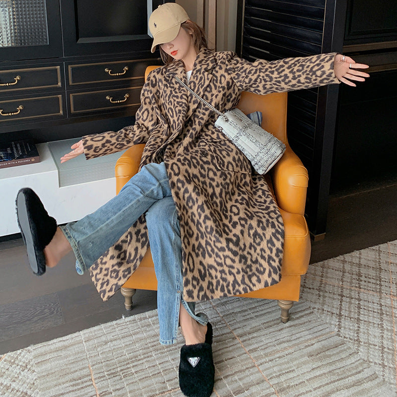 Cozy Leopard Print Long Coat for Stylish Warmth