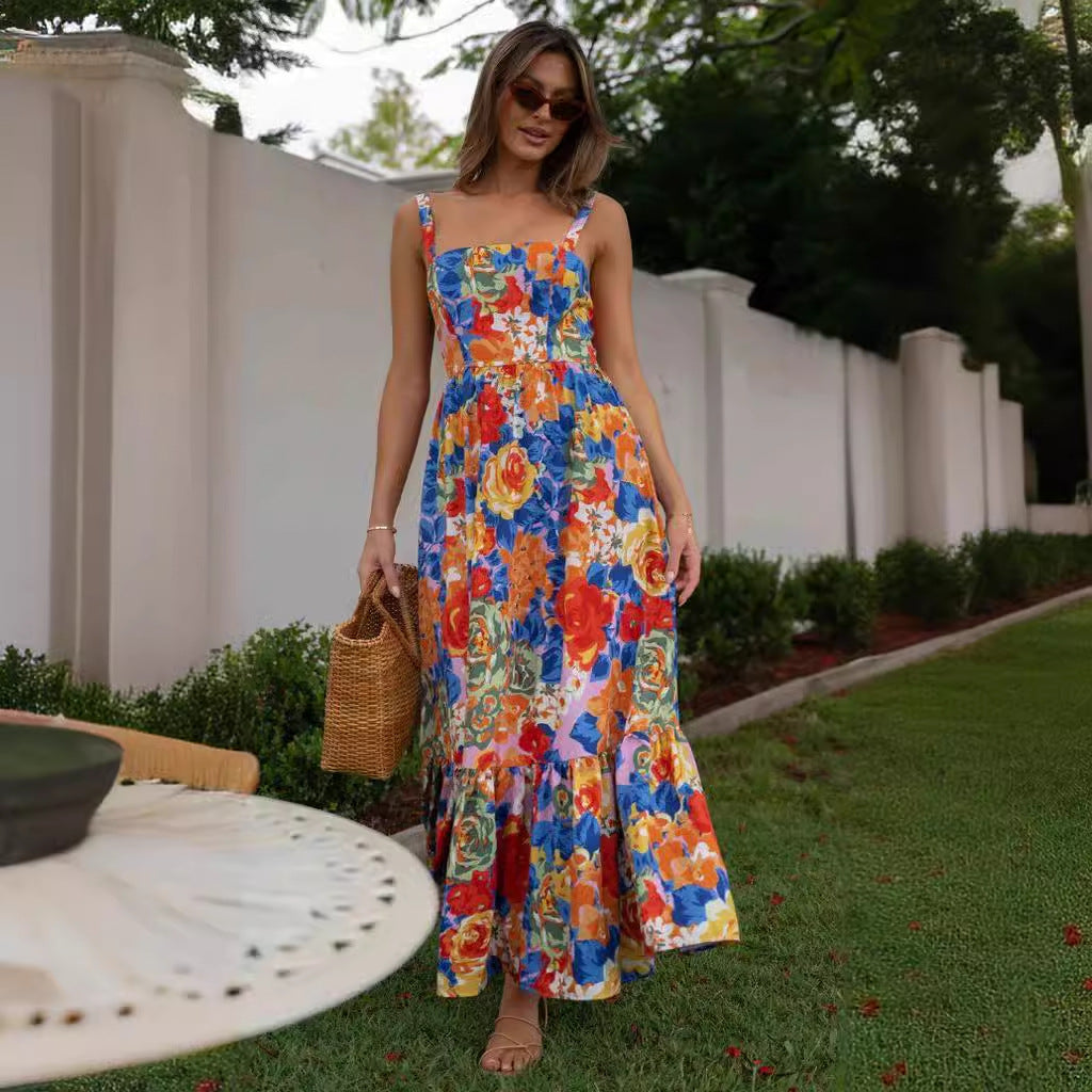Floral Print Square Neck Maxi Dress for Effortless Style