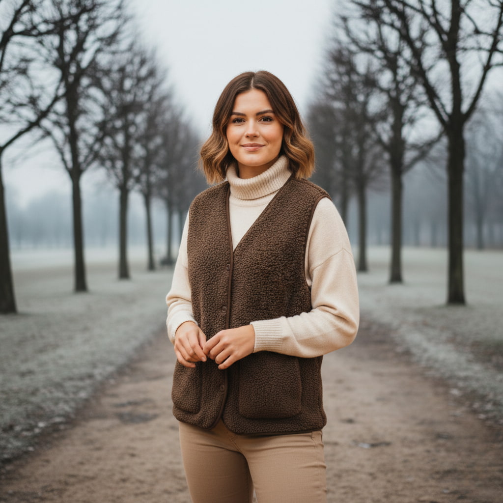 Cozy Women's Teddy Gilet Soft Textured Waistcoat with Button Front