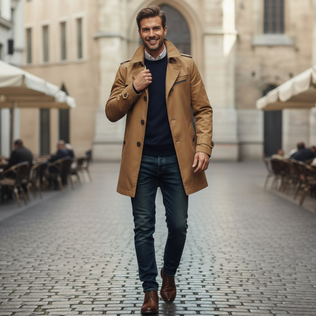 Men's Waterproof Trench Coat with Zip Pockets