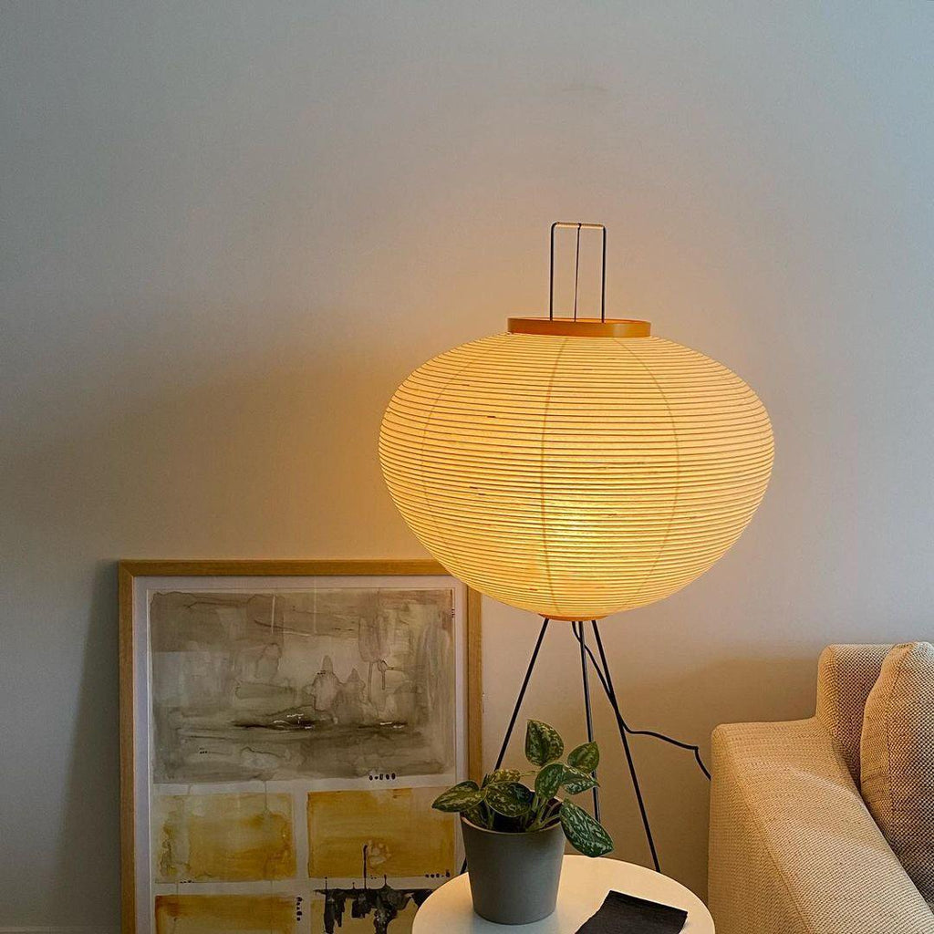 Rice Paper Floor Lamp with Warm Ambient Glow and Wooden Base