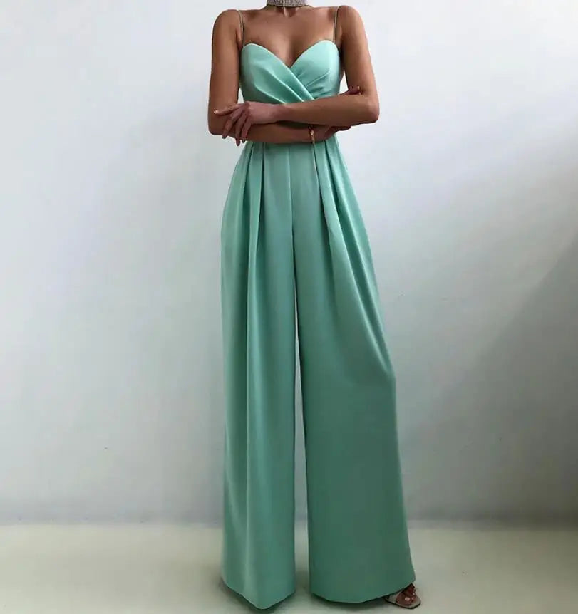 Women's Tailored Chiffon Jumpsuit with Adjustable Straps