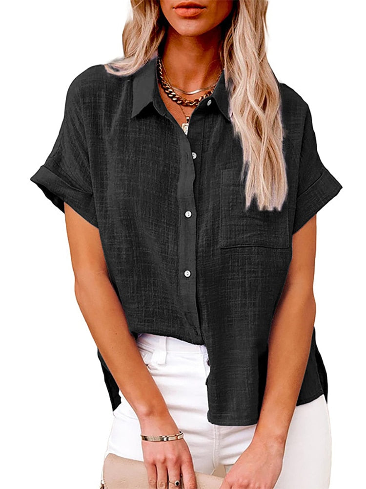 Linen Short Sleeve Shirt for Women - Lightweight and Breathable