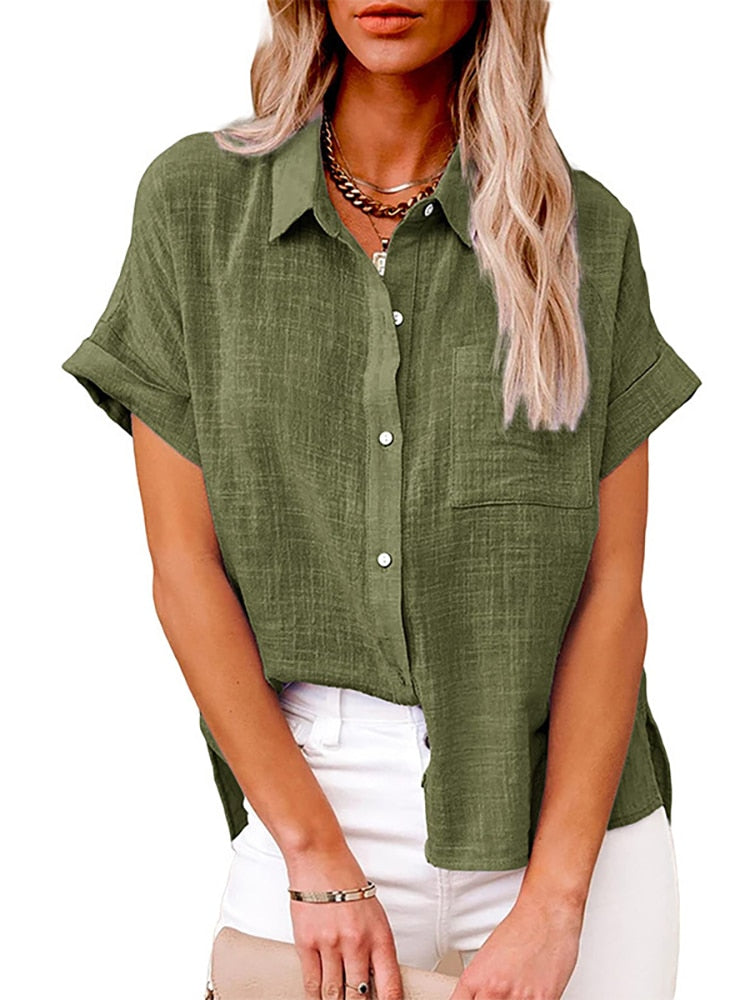 Linen Short Sleeve Shirt for Women - Lightweight and Breathable