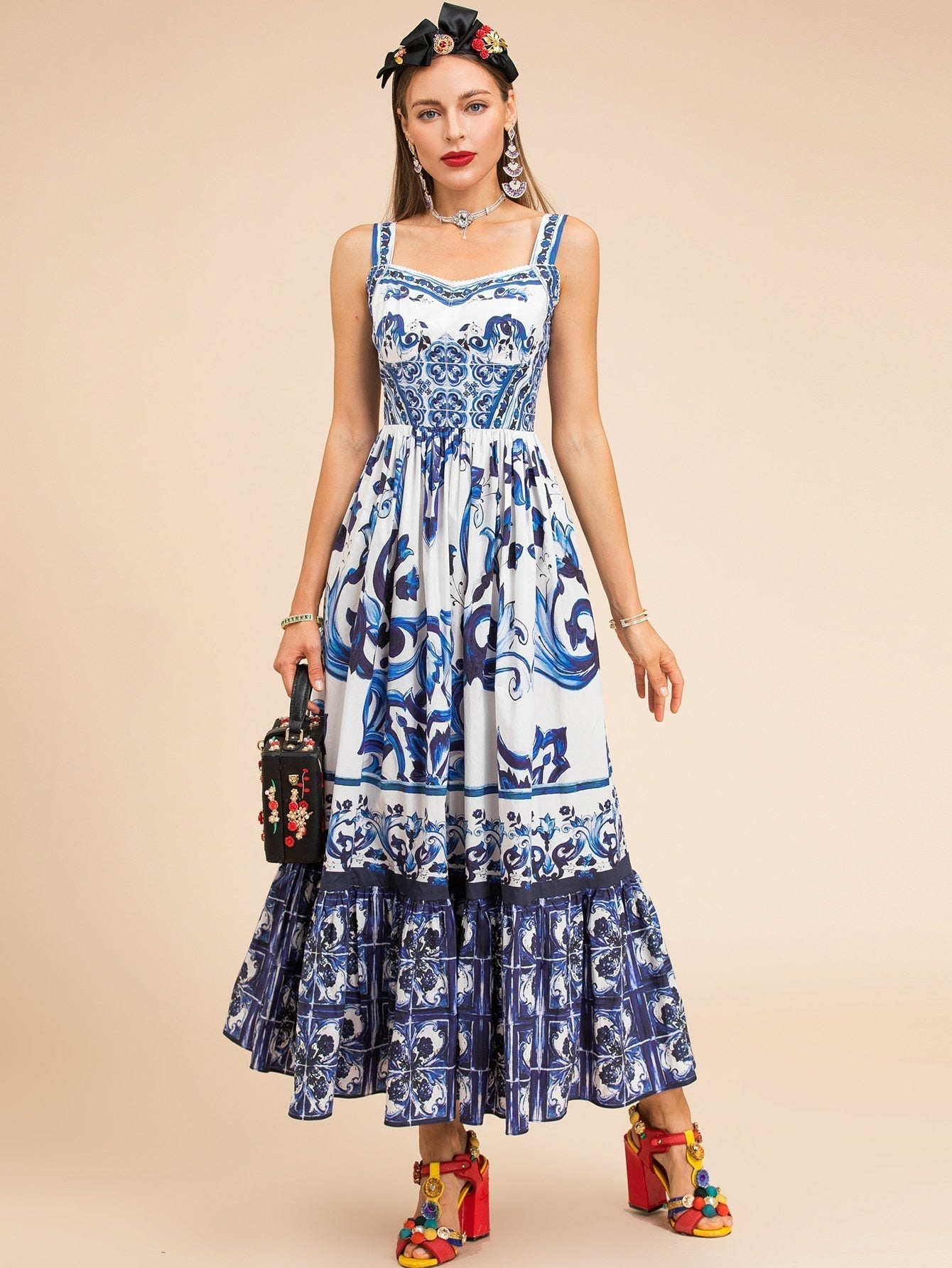 Summer Fashion Runway Midi Dress with Elegant Design