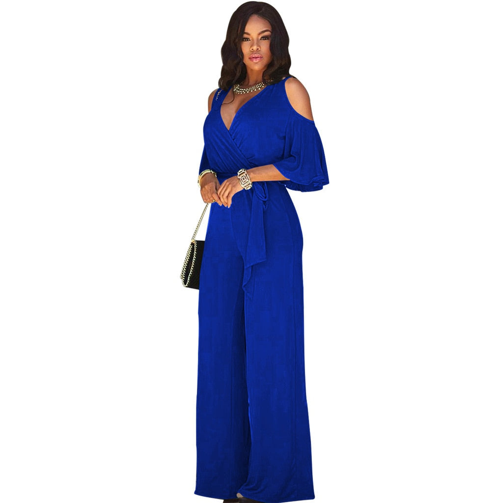 Women's Crossed V Neckline Jumpsuit for Effortless Style