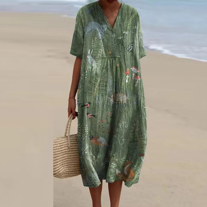 Floral V-Neck Dress with Adjustable Straps and Flowy Skirt