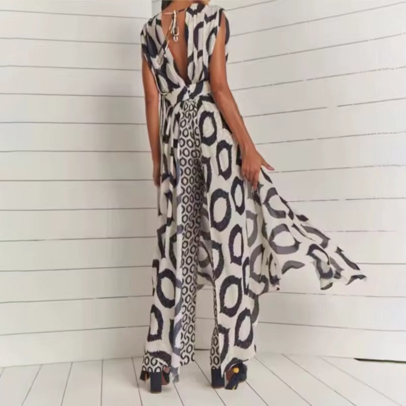 Boho Chic Long Kimono and Trousers Set with Ethnic Print