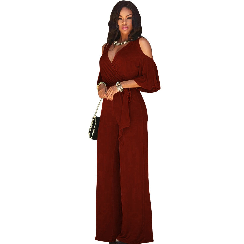 Women's Crossed V Neckline Jumpsuit for Effortless Style