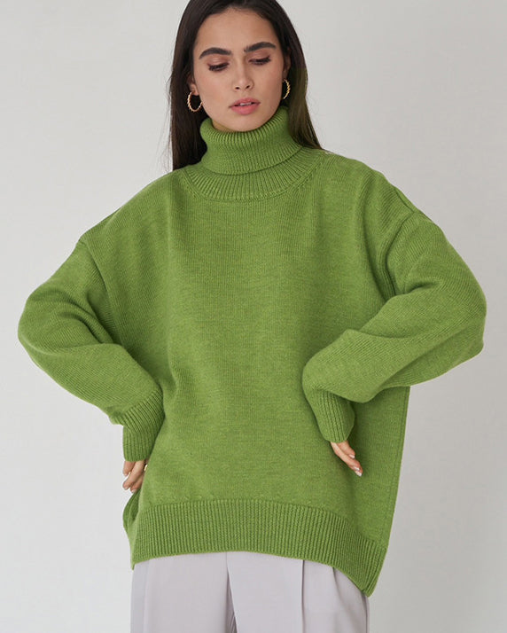 Oversized Knit Blouse with High Neck Design