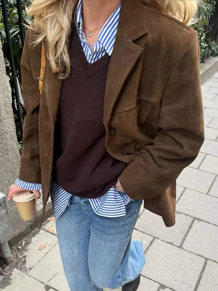 Women’s Suede Oversized Blazer Jacket