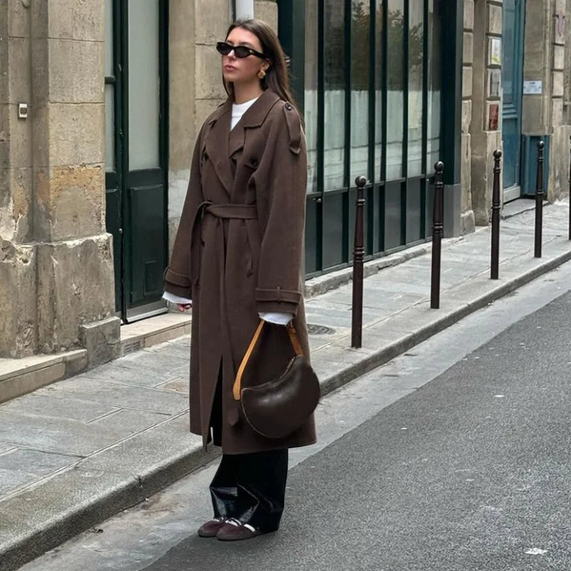 Women's Timeless Wool Belted Trench Coat - Tailored Outerwear