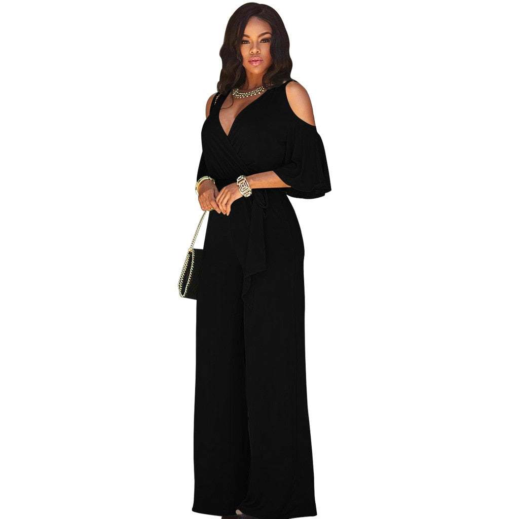 Women's Crossed V Neckline Jumpsuit for Effortless Style