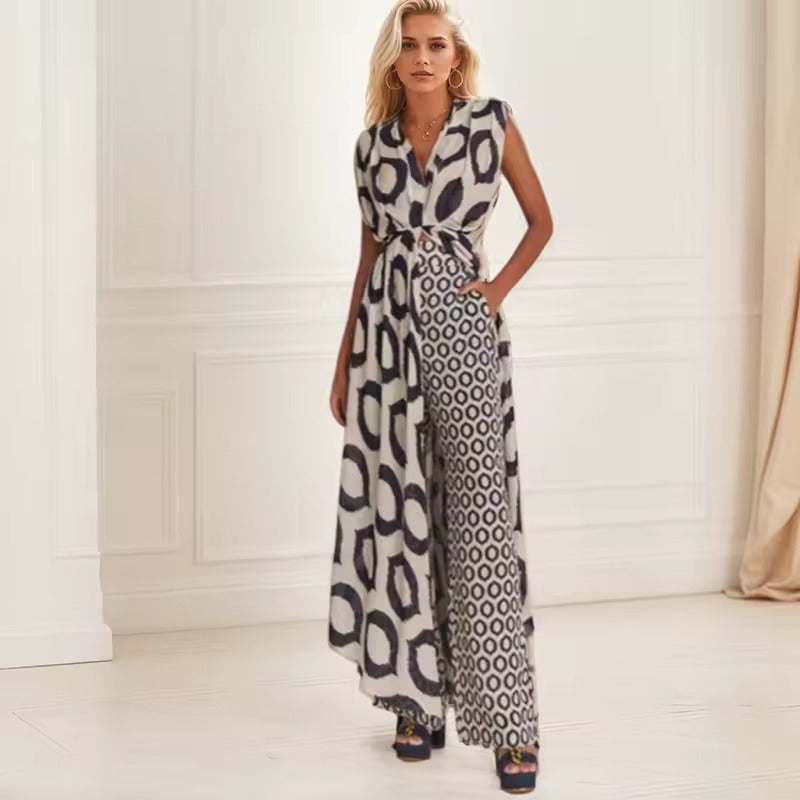 Boho Chic Long Kimono and Trousers Set with Ethnic Print