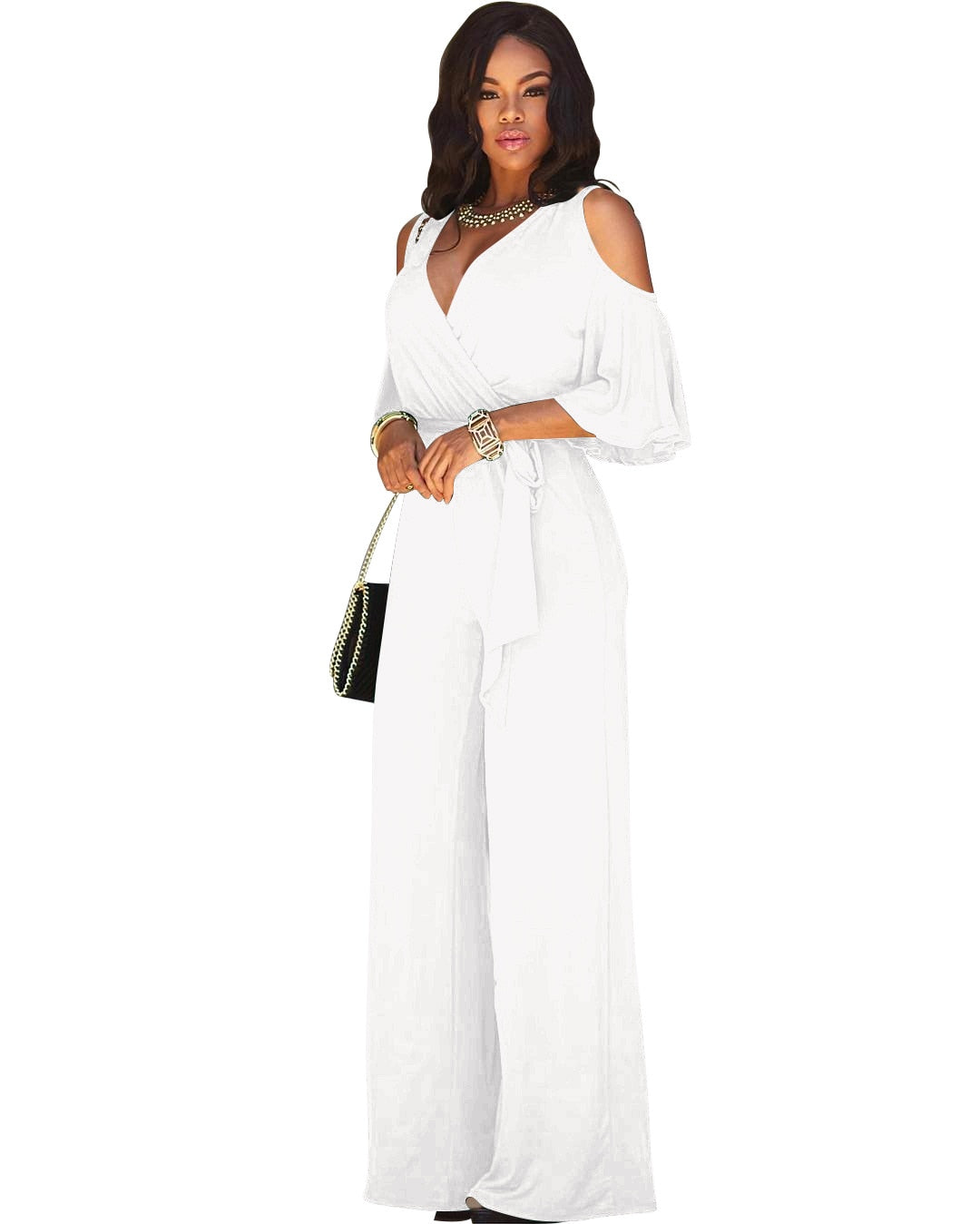 Women's Crossed V Neckline Jumpsuit for Effortless Style