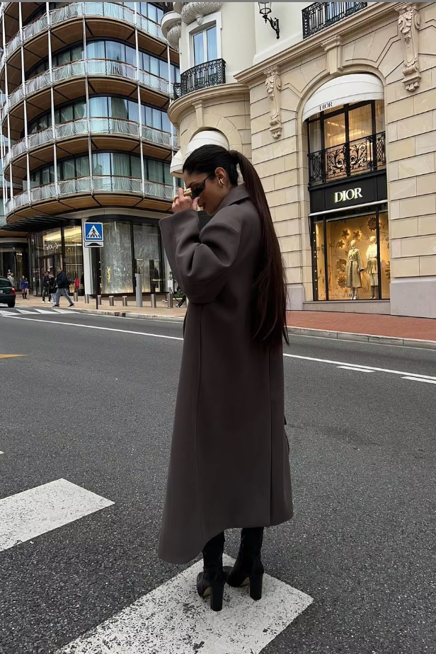 Women's Oversized Wool-Blend Long Coat - Winter Outerwear