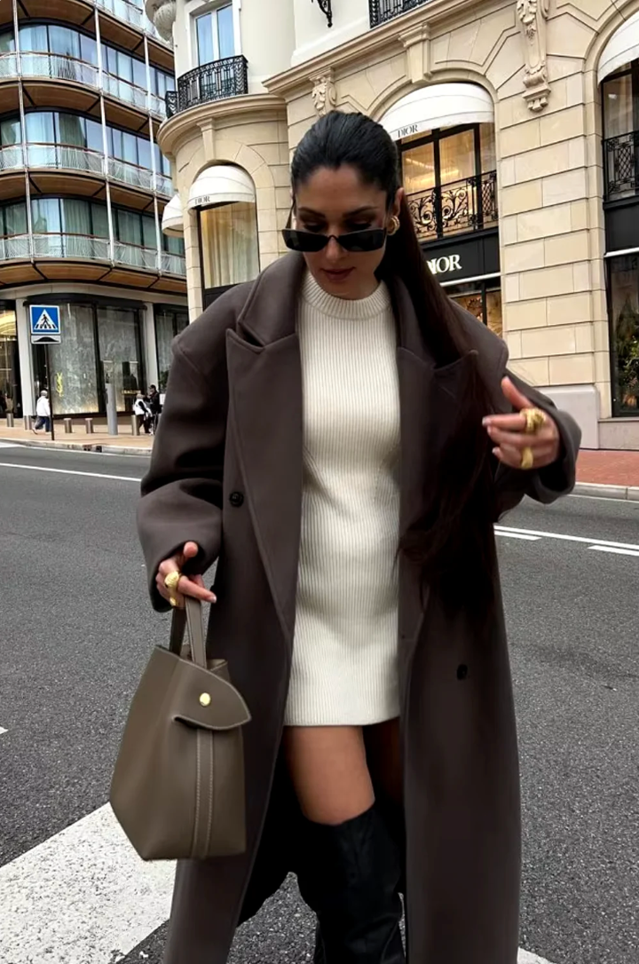 Women's Oversized Wool-Blend Long Coat - Winter Outerwear