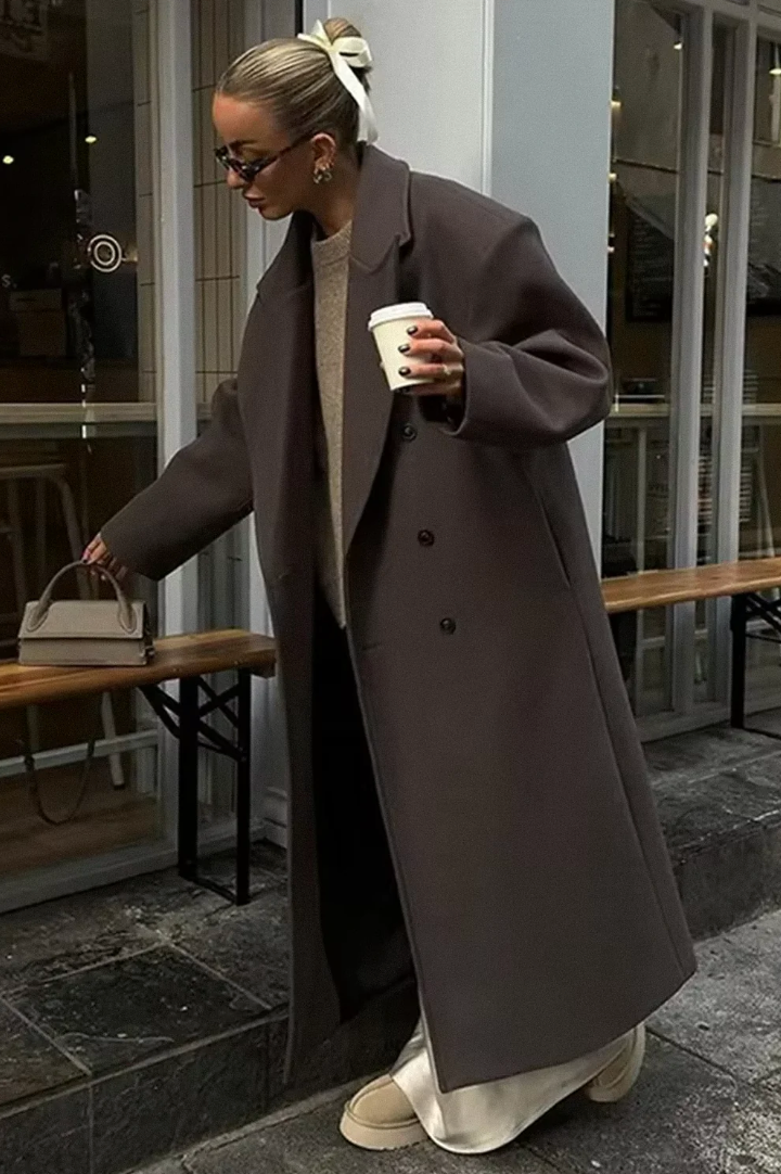 Women's Oversized Wool-Blend Long Coat - Winter Outerwear