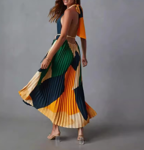 Halter Neck Dress with Flowy Design and Adjustable Fit