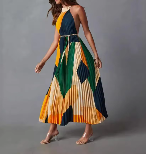 Halter Neck Dress with Flowy Design and Adjustable Fit