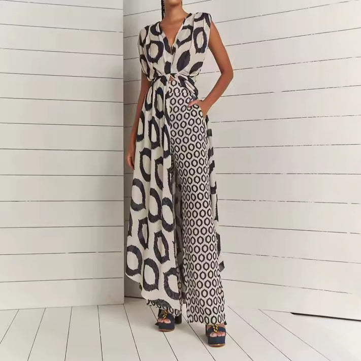 Boho Chic Long Kimono and Trousers Set with Ethnic Print