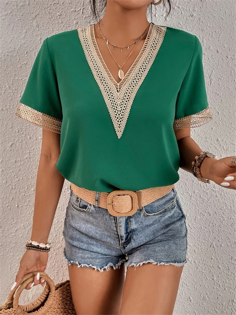Embroidered V-Neck Blouse with Elegant Detailing