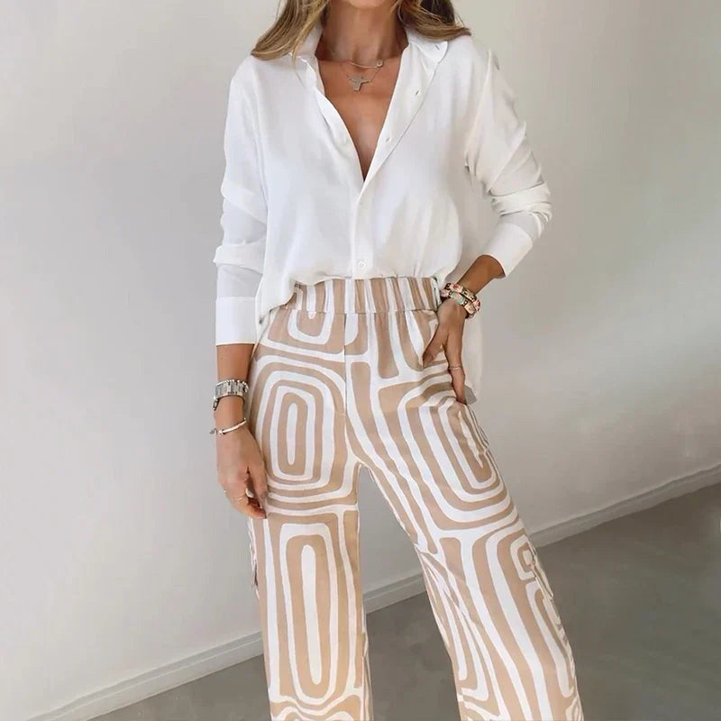 Geometric Print Shirt and Trouser Set for Effortless Style