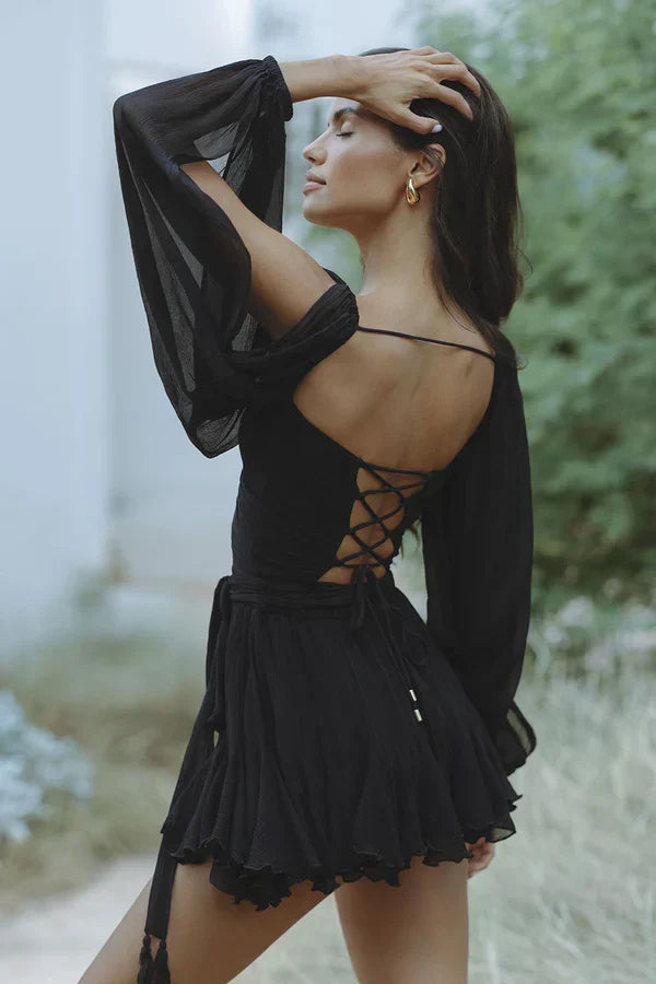 Valeria V-Neck Dress with Flowing Sleeves for Effortless Style