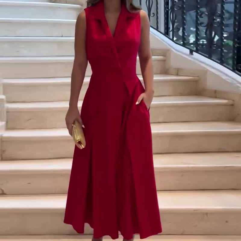 Crimson V-Neck Midi Dress for Effortless Style