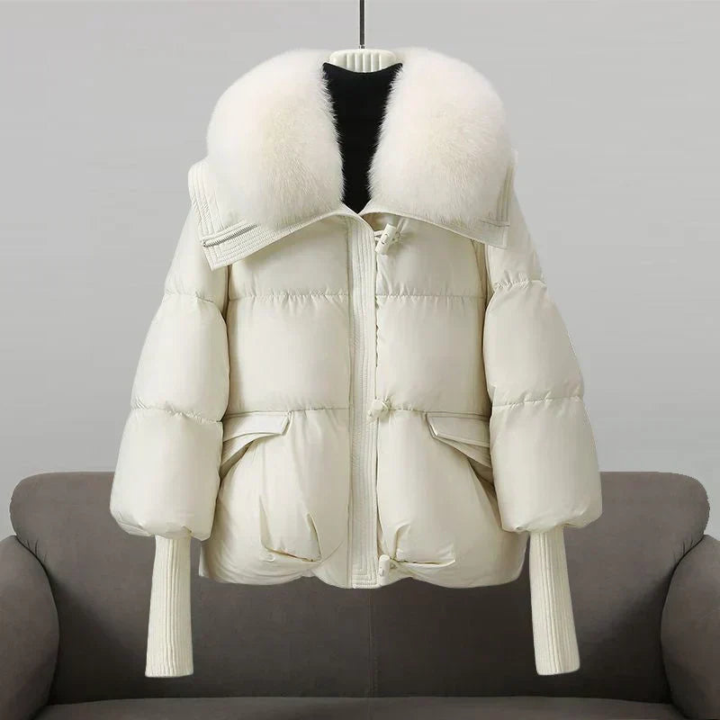 Winter Padded Coat with Faux Fur Collar for Women
