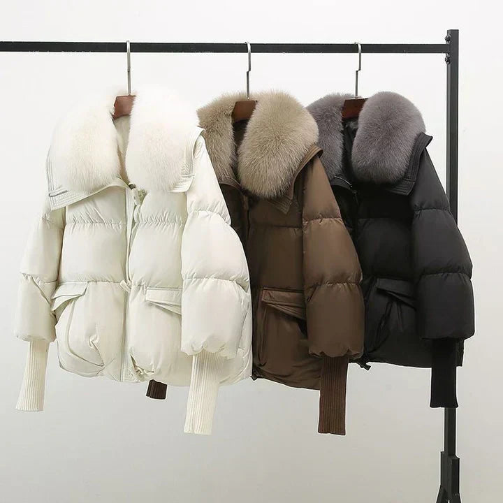 Winter Padded Coat with Faux Fur Collar for Women