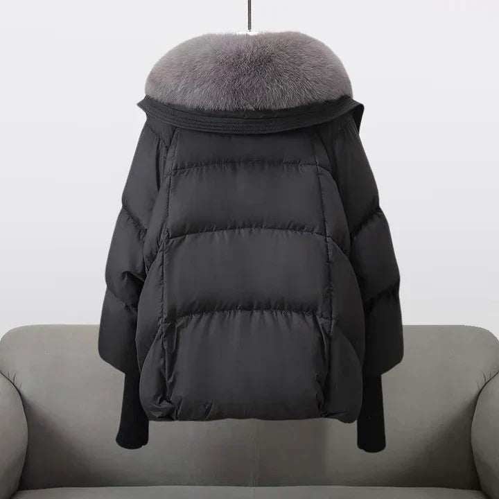 Winter Padded Coat with Faux Fur Collar for Women