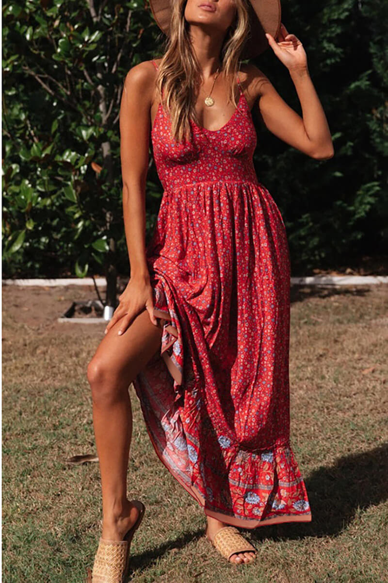 V-Neck Strappy Long Dress in Adana Style