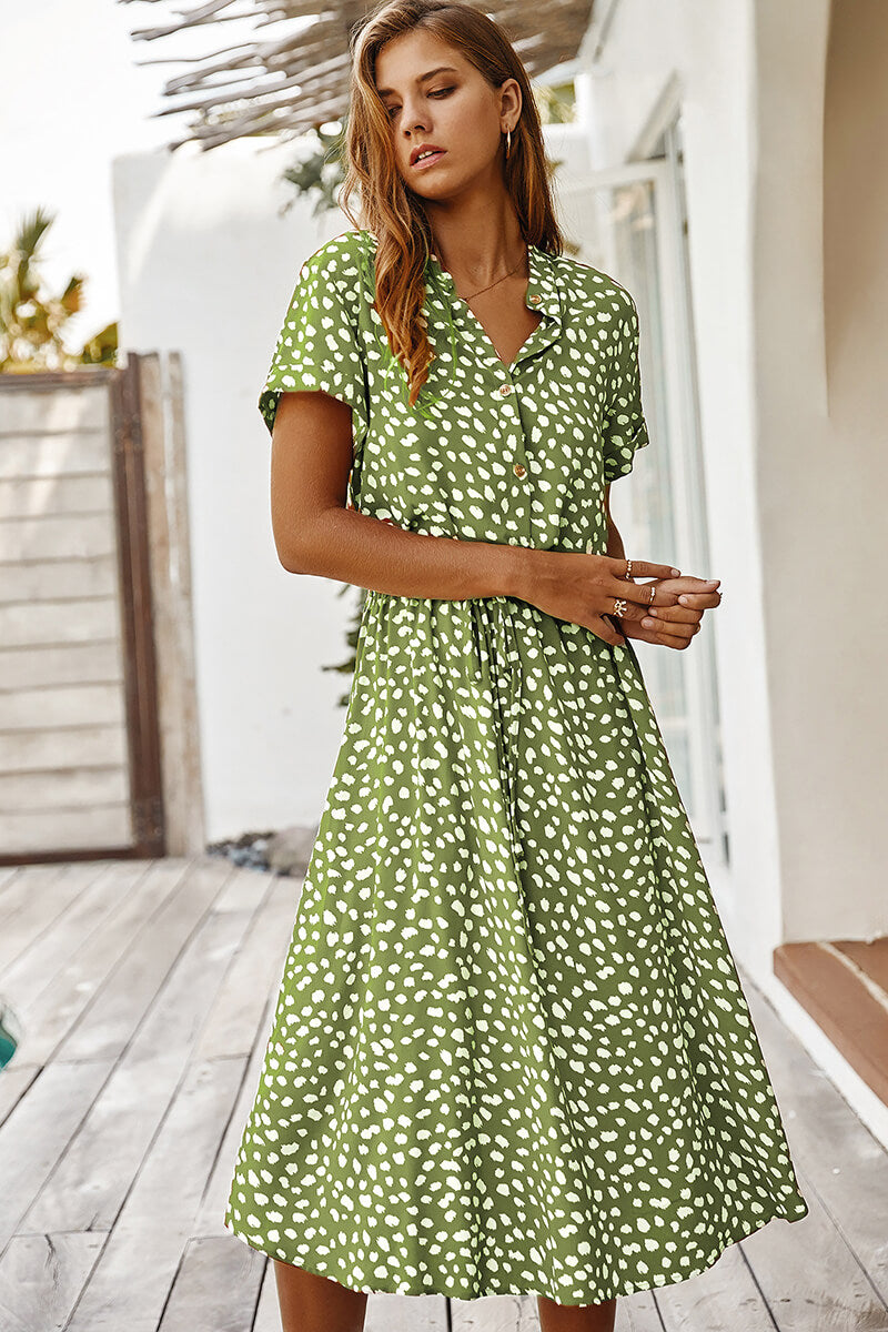 Polka Dot Midi Dress with Flattering Fit and Comfortable Fabric