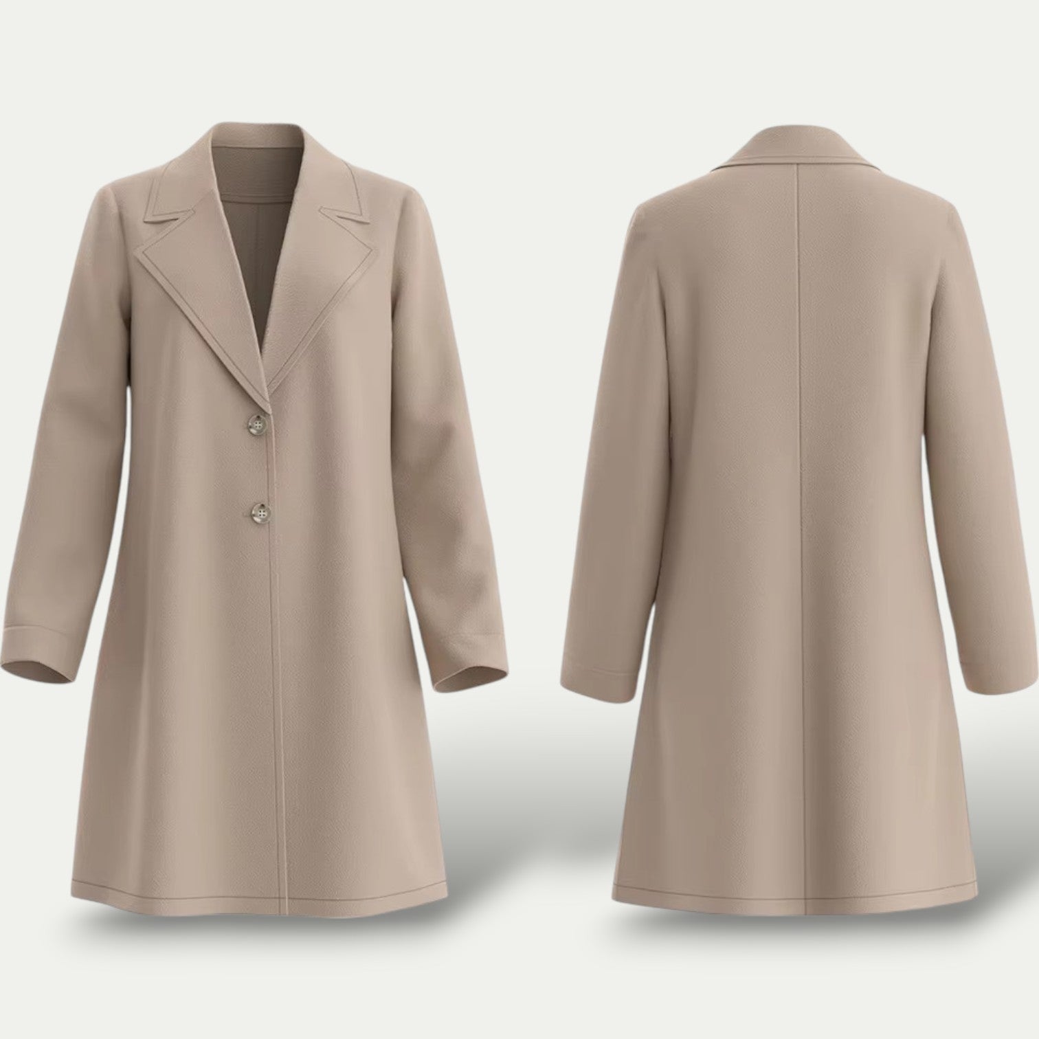 Beige Long Wool-Style Winter Overcoat With Lapels