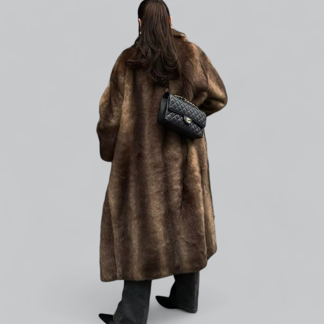 Dark Brown Long Faux Fur Coat - Winter Outerwear