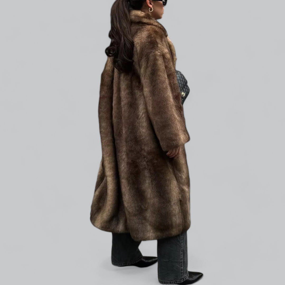 Dark Brown Long Faux Fur Coat - Winter Outerwear
