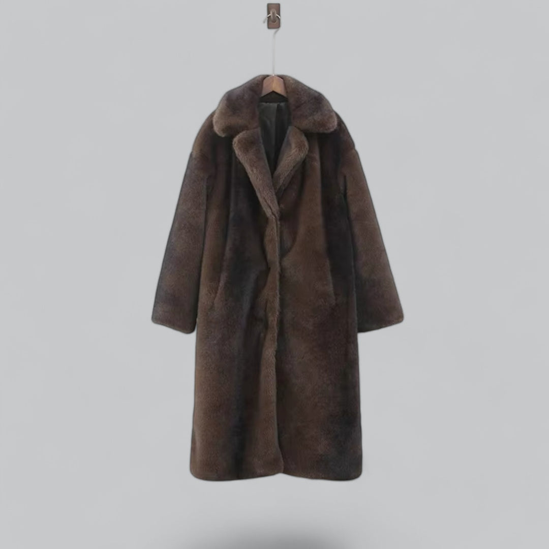 Dark Brown Long Faux Fur Coat - Winter Outerwear
